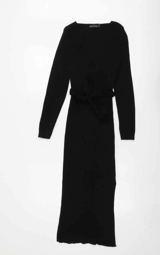 PRETTYLITTLETHING Womens Black Acrylic Bodycon Size S Round Neck Pullover