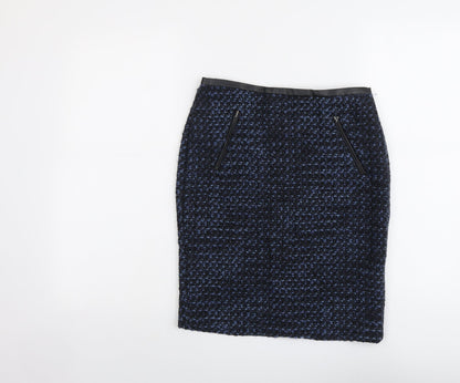 M&Co Womens Blue Geometric Polyester A-Line Skirt Size 8 Zip