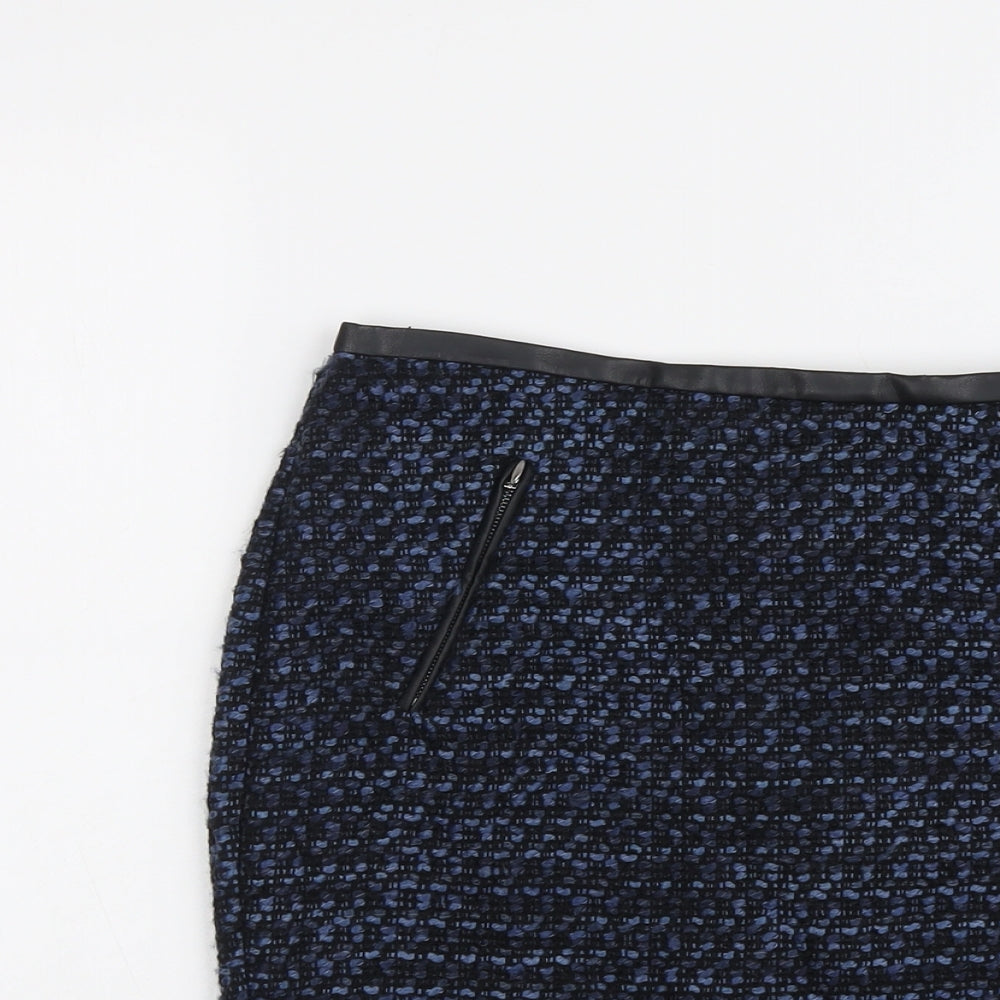 M&Co Womens Blue Geometric Polyester A-Line Skirt Size 8 Zip