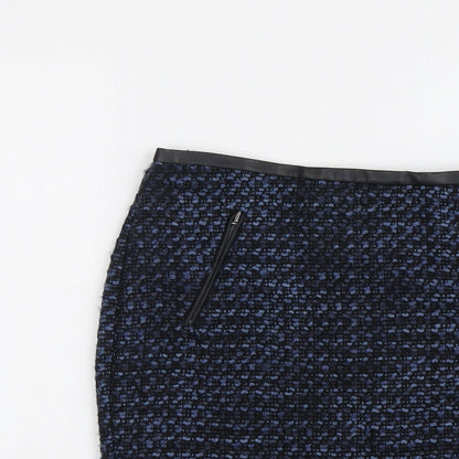 M&Co Womens Blue Geometric Polyester A-Line Skirt Size 8 Zip