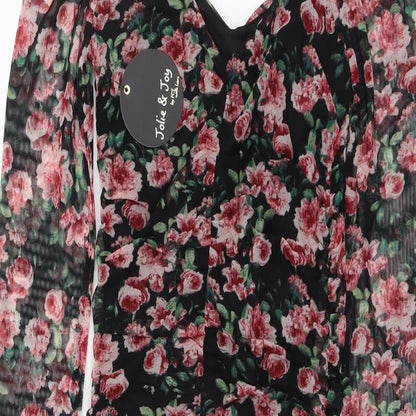 Jolie & Joy Womens Black Floral Polyester Bodycon Size S V-Neck Pullover