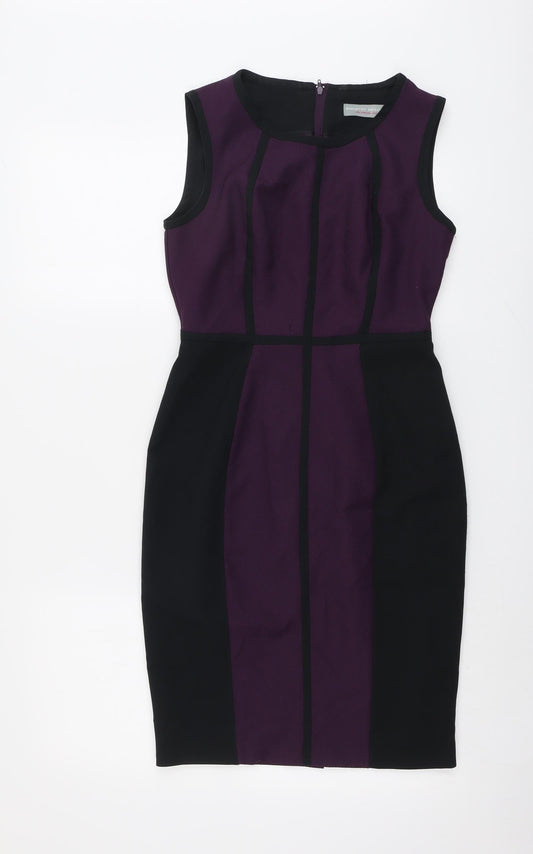 Dorothy Perkins Womens Purple Colourblock Polyester Shift Size 8 Round Neck Zip