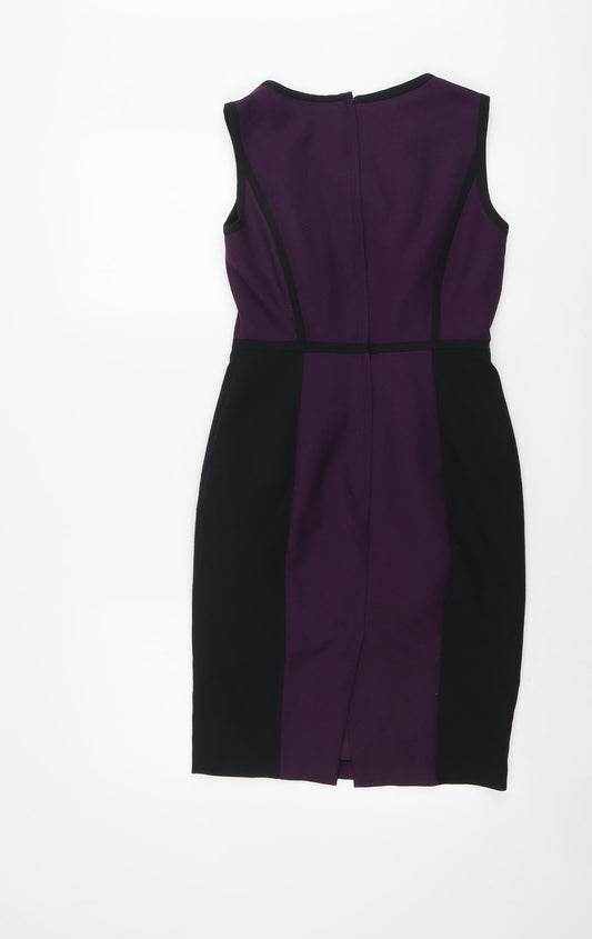 Dorothy Perkins Womens Purple Colourblock Polyester Shift Size 8 Round Neck Zip