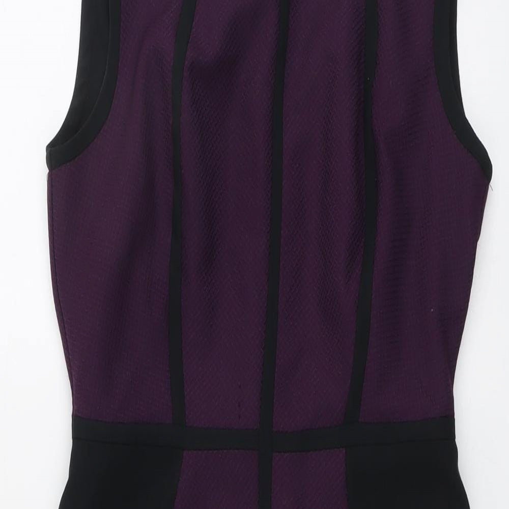 Dorothy Perkins Womens Purple Colourblock Polyester Shift Size 8 Round Neck Zip