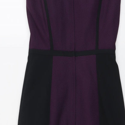 Dorothy Perkins Womens Purple Colourblock Polyester Shift Size 8 Round Neck Zip