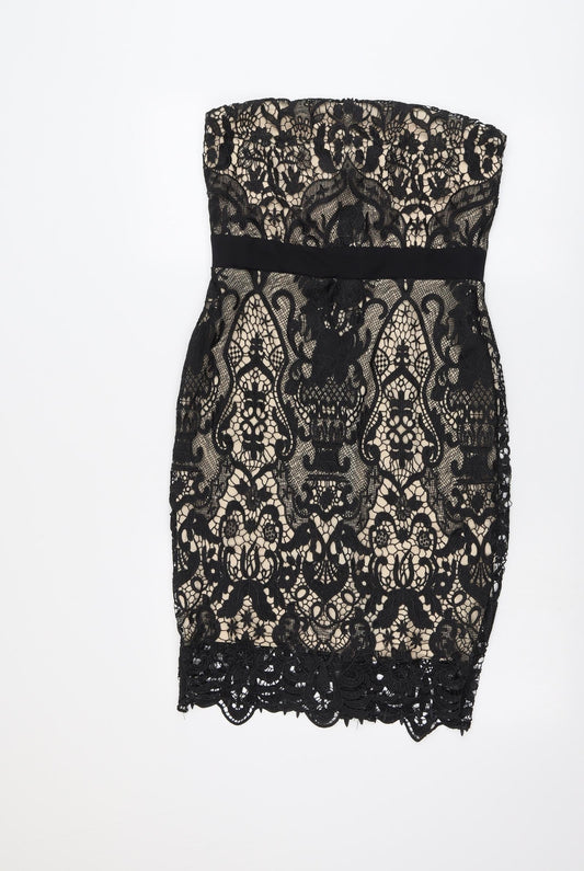 Paper Dolls Womens Black Geometric Polyester A-Line Size 12 Off the Shoulder Zip