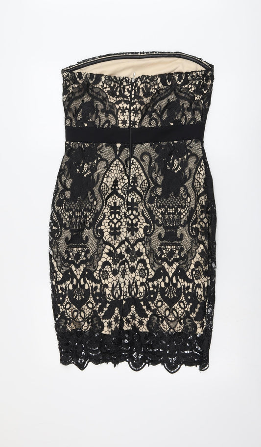 Paper Dolls Womens Black Geometric Polyester A-Line Size 12 Off the Shoulder Zip