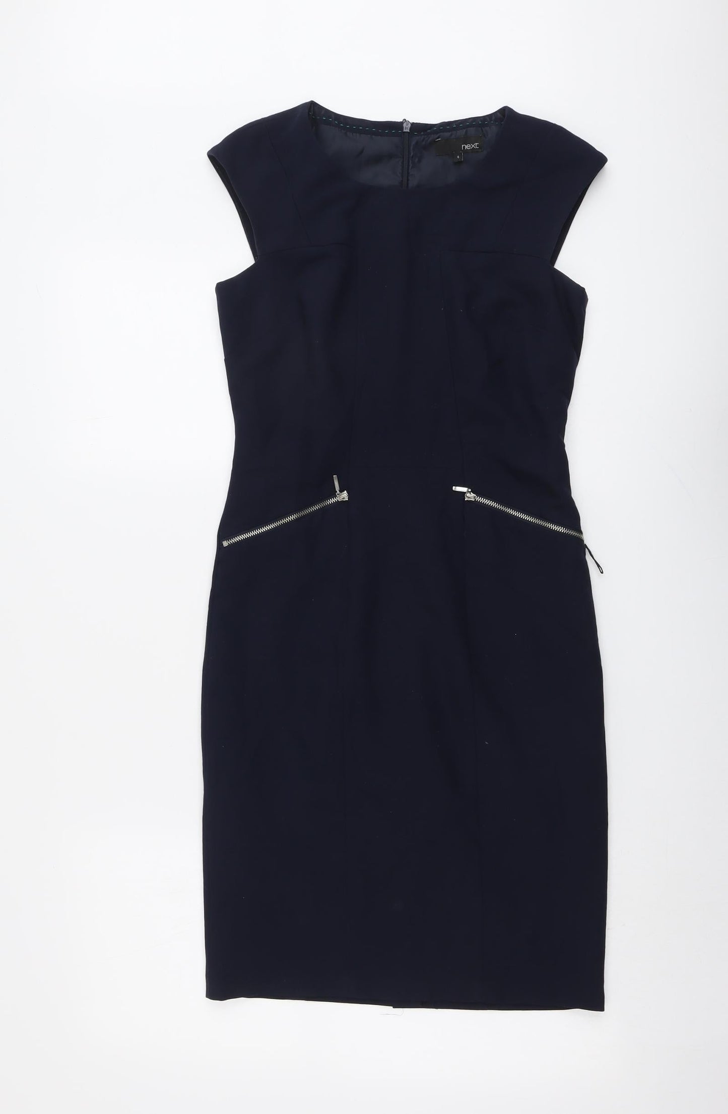 NEXT Womens Blue Polyester Shift Size 6 Round Neck Zip