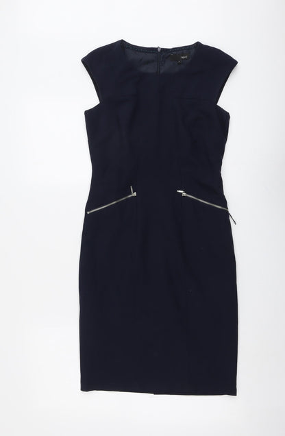 NEXT Womens Blue Polyester Shift Size 6 Round Neck Zip