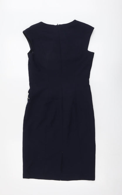 NEXT Womens Blue Polyester Shift Size 6 Round Neck Zip