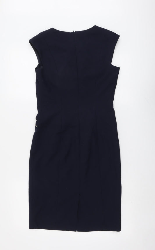 NEXT Womens Blue Polyester Shift Size 6 Round Neck Zip