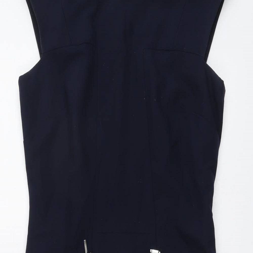 NEXT Womens Blue Polyester Shift Size 6 Round Neck Zip