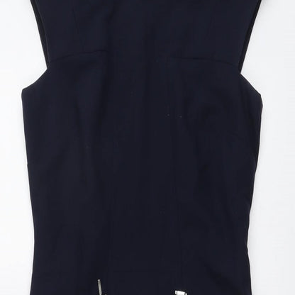 NEXT Womens Blue Polyester Shift Size 6 Round Neck Zip