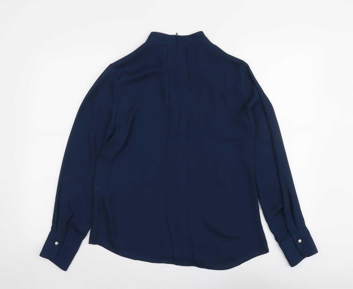White House Black Market Womens Blue Polyester Basic Blouse Size 14 Mock Neck