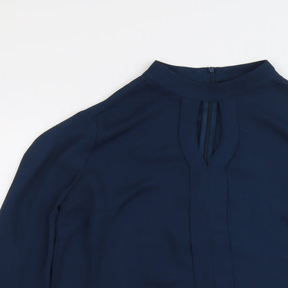 White House Black Market Womens Blue Polyester Basic Blouse Size 14 Mock Neck