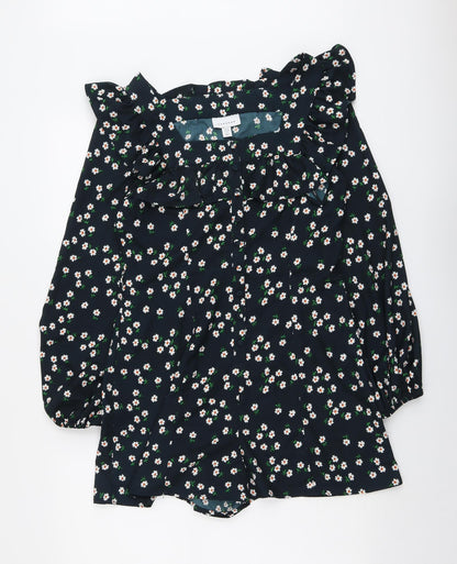 Topshop Womens Blue Floral Polyester Playsuit One-Piece Size 10 Button - Ruffle