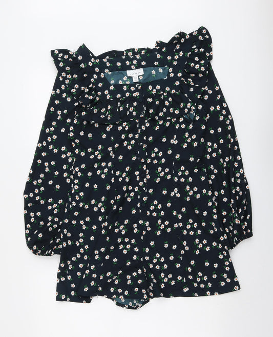 Topshop Womens Blue Floral Polyester Playsuit One-Piece Size 10 Button - Ruffle