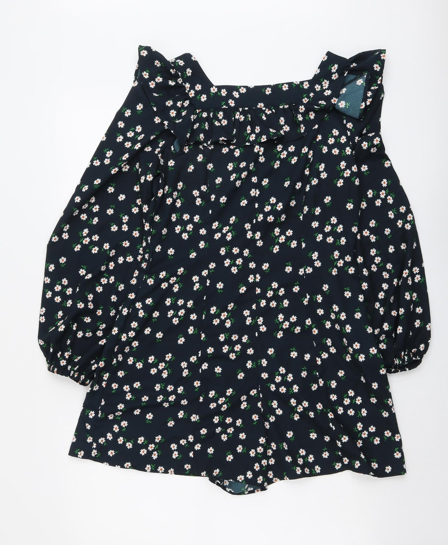 Topshop Womens Blue Floral Polyester Playsuit One-Piece Size 10 Button - Ruffle