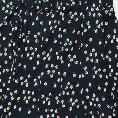 Topshop Womens Blue Floral Polyester Playsuit One-Piece Size 10 Button - Ruffle