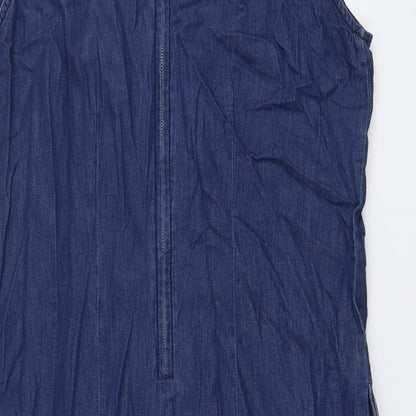Roman Womens Blue Cotton A-Line Size 16 V-Neck Zip