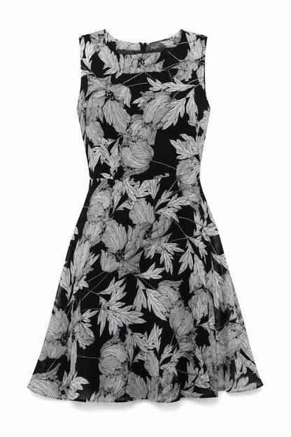 Wallis Womens Black Floral Polyester Fit & Flare Size 8 Round Neck Zip