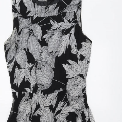 Wallis Womens Black Floral Polyester Fit & Flare Size 8 Round Neck Zip