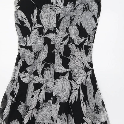 Wallis Womens Black Floral Polyester Fit & Flare Size 8 Round Neck Zip