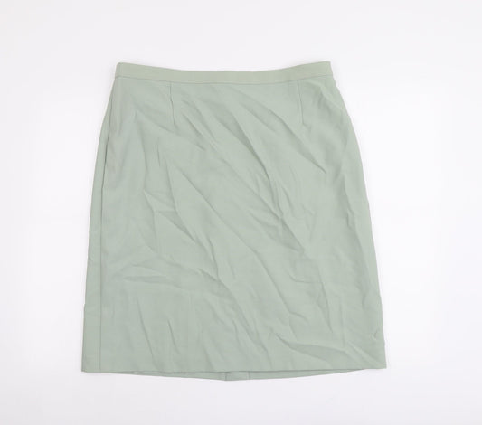 Marks and Spencer Womens Green Wool A-Line Skirt Size 20 Zip