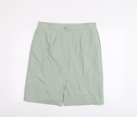 Marks and Spencer Womens Green Wool A-Line Skirt Size 20 Zip