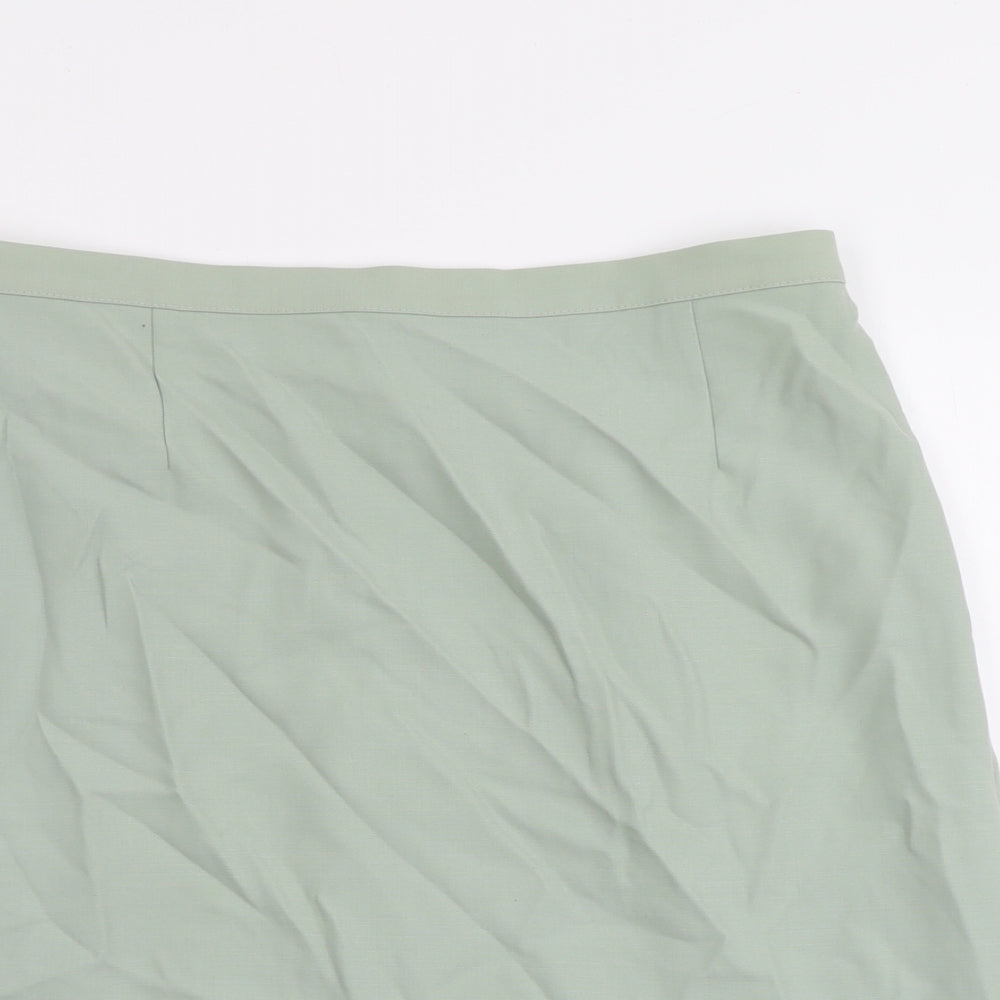 Marks and Spencer Womens Green Wool A-Line Skirt Size 20 Zip