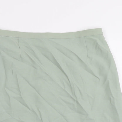 Marks and Spencer Womens Green Wool A-Line Skirt Size 20 Zip