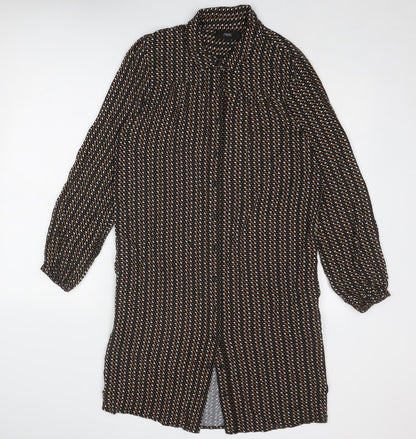 NEXT Womens Black Geometric Viscose Shirt Dress Size 12 Collared Button