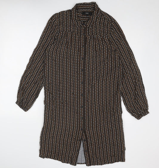 NEXT Womens Black Geometric Viscose Shirt Dress Size 12 Collared Button