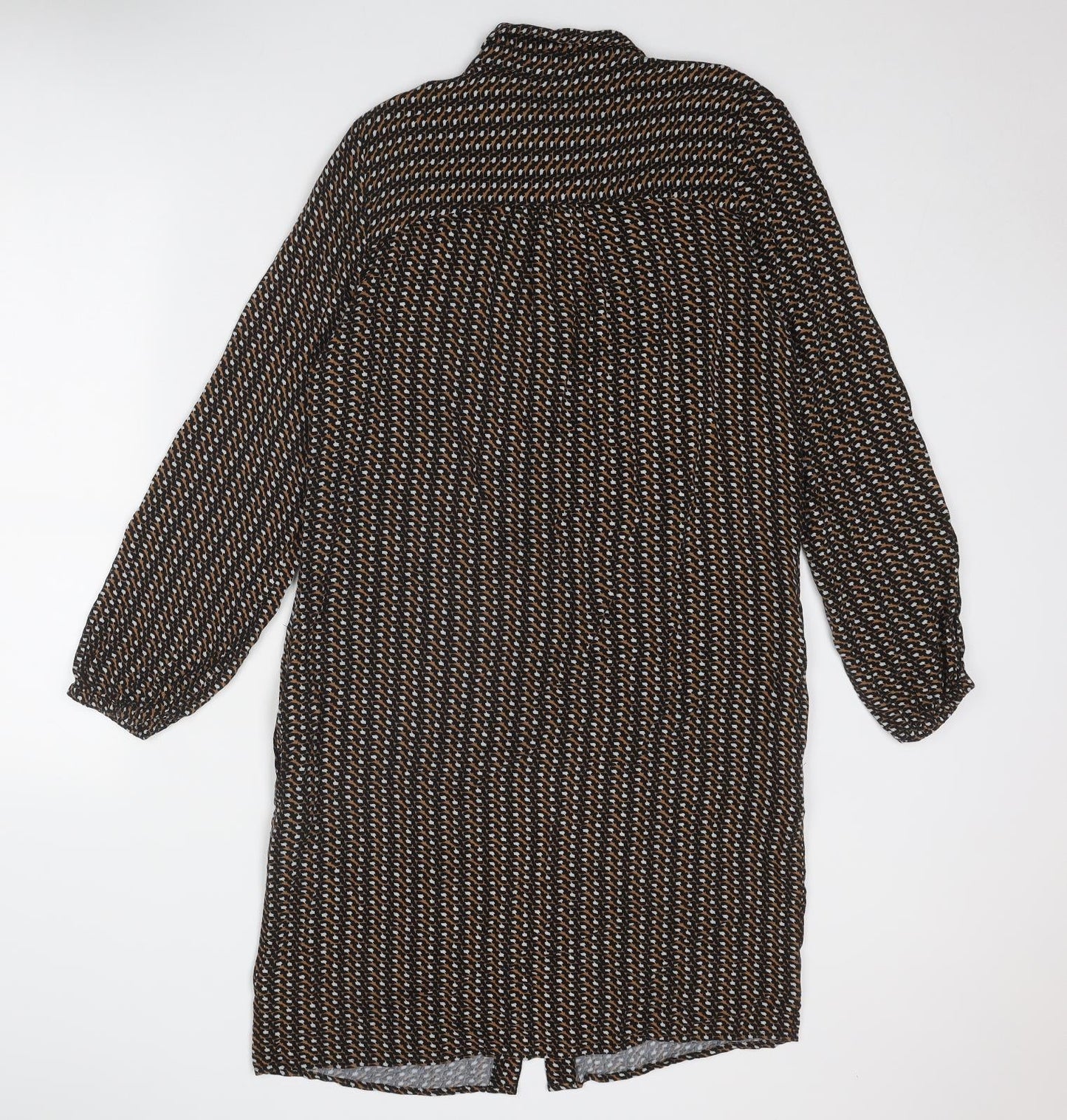 NEXT Womens Black Geometric Viscose Shirt Dress Size 12 Collared Button