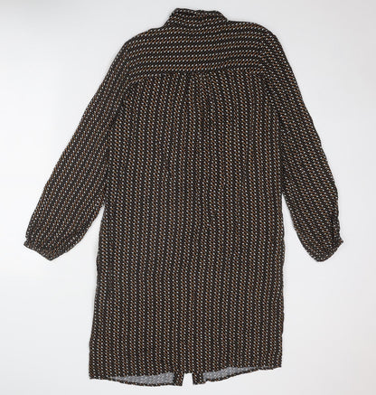 NEXT Womens Black Geometric Viscose Shirt Dress Size 12 Collared Button