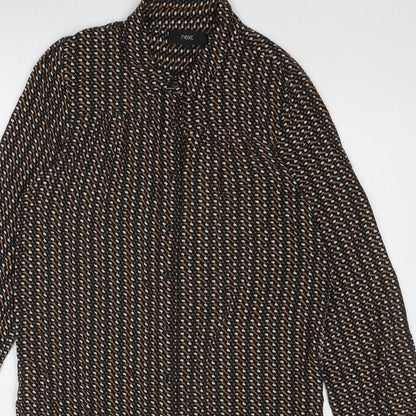 NEXT Womens Black Geometric Viscose Shirt Dress Size 12 Collared Button