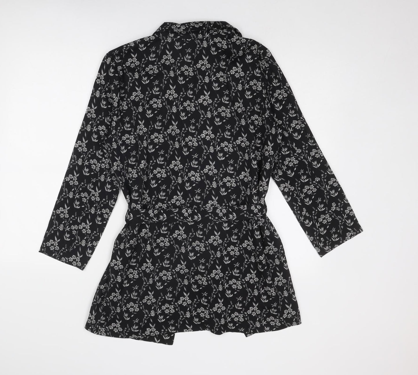 Jaqueline De Yong Womens Black Floral Jacket Size 12 Tie