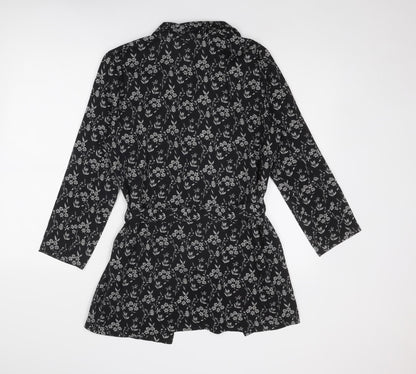 Jaqueline De Yong Womens Black Floral Jacket Size 12 Tie