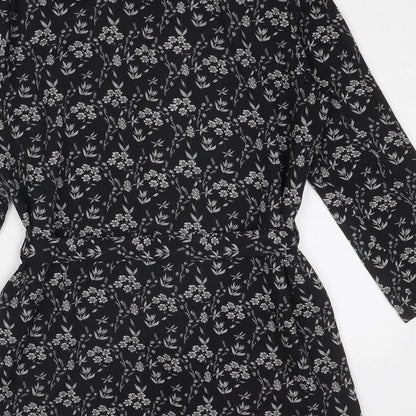 Jaqueline De Yong Womens Black Floral Jacket Size 12 Tie