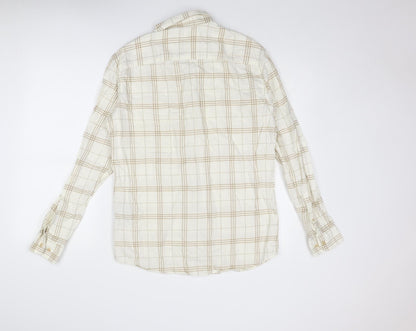 Selected Homme Mens Ivory Geometric Cotton Button-Up Size 16.5 Collared Button