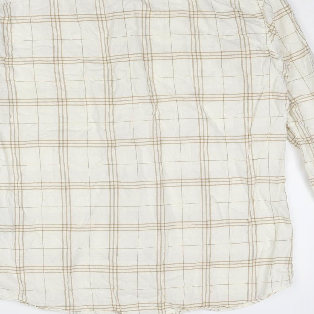 Selected Homme Mens Ivory Geometric Cotton Button-Up Size 16.5 Collared Button