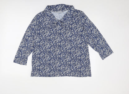 Cotswold Collections Womens Blue Geometric Polyester Basic Blouse Size L Collared