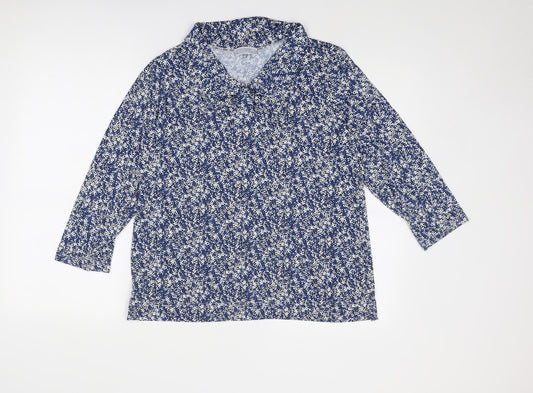 Cotswold Collections Womens Blue Geometric Polyester Basic Blouse Size L Collared