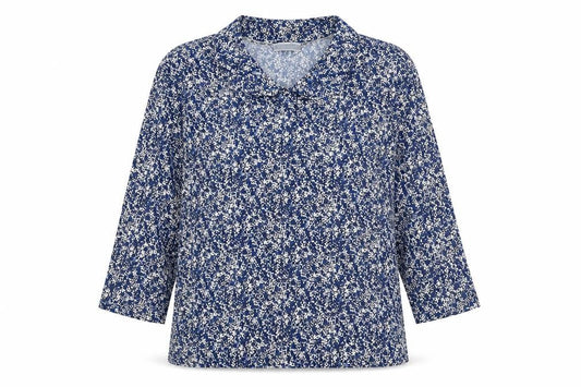 Cotswold Collections Womens Blue Geometric Polyester Basic Blouse Size L Collared
