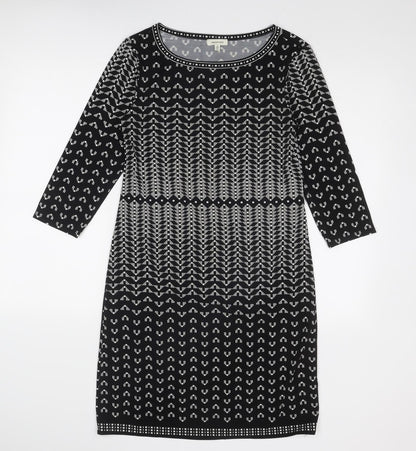 Max Studio Womens Black Geometric Polyester Shift Size S Round Neck Pullover