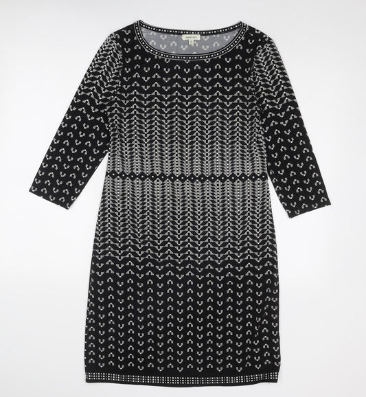 Max Studio Womens Black Geometric Polyester Shift Size S Round Neck Pullover