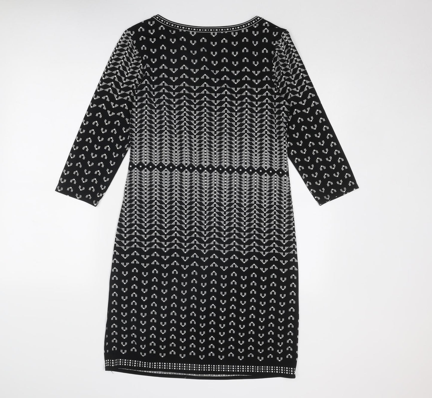 Max Studio Womens Black Geometric Polyester Shift Size S Round Neck Pullover