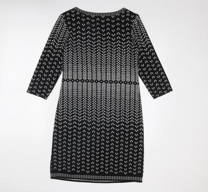 Max Studio Womens Black Geometric Polyester Shift Size S Round Neck Pullover