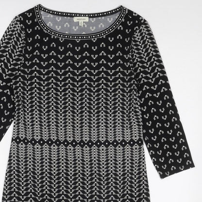 Max Studio Womens Black Geometric Polyester Shift Size S Round Neck Pullover
