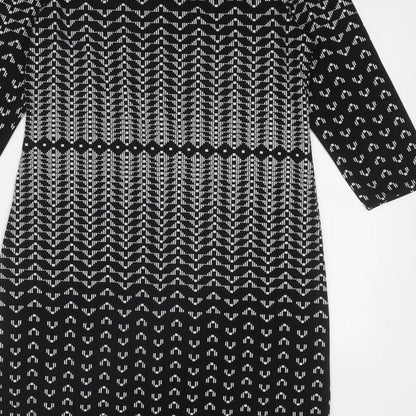 Max Studio Womens Black Geometric Polyester Shift Size S Round Neck Pullover